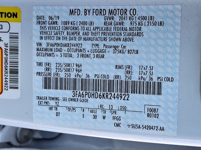 2019 Ford Fusion SE