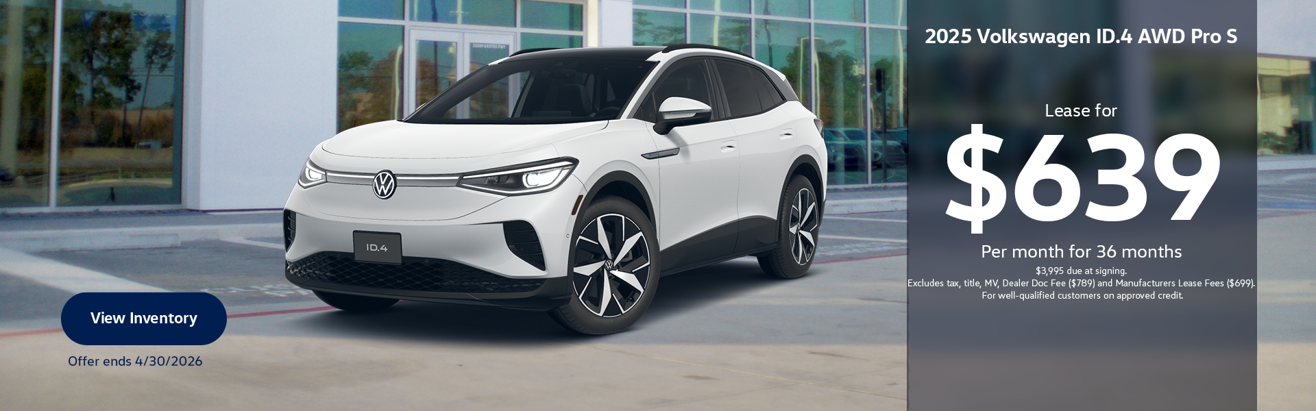 NJ Dealer New 2025 Volkswagen ID.4 PRO S AWD Lease Special