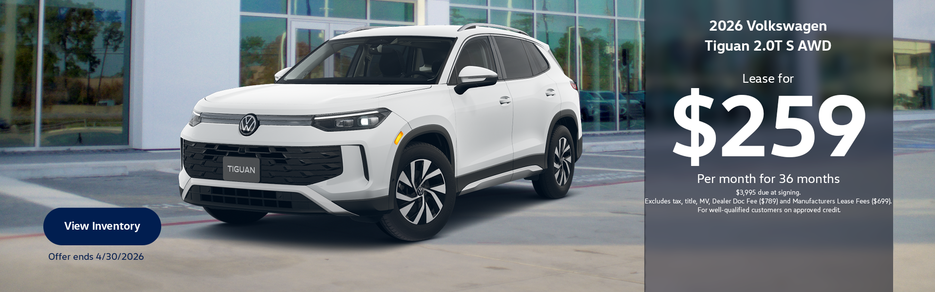 2026 Volkswagen Tiguan 2.0T S AWD Lease Special